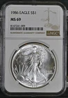 1986 - 1oz Silver Eagle S$1 NGC MS69 (D11-B2)