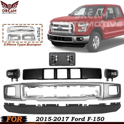 Front Bumper Chrome Steel and Fog Lights Assembly Kit For 2015-2017 Ford F-150