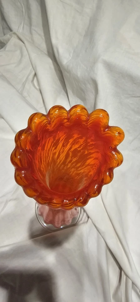 复古艺术玻璃花瓶橙色和白色摇摆玻璃花瓶中世纪艺术玻璃  — 第 3/4 张图片