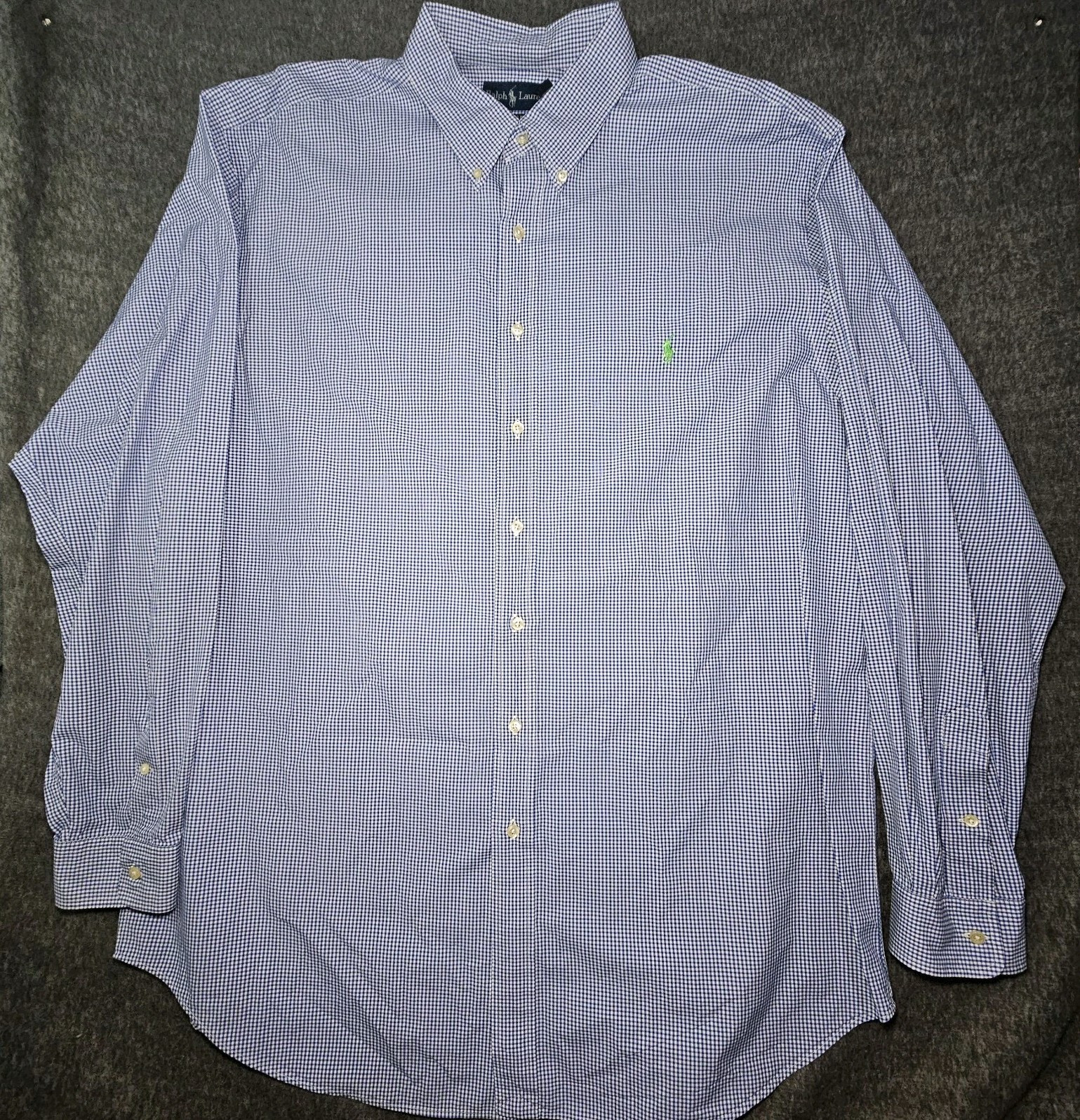 Camisa Polo Ralph Lauren Para Hombres XLT Calce Clásico A Cuadros Azul Algodón Abotonada