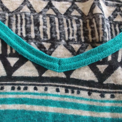 Forever 21 Geometric Linen Short Sleeve Shirt Top Teal Black Size Women's Small - Bild 4 von 7