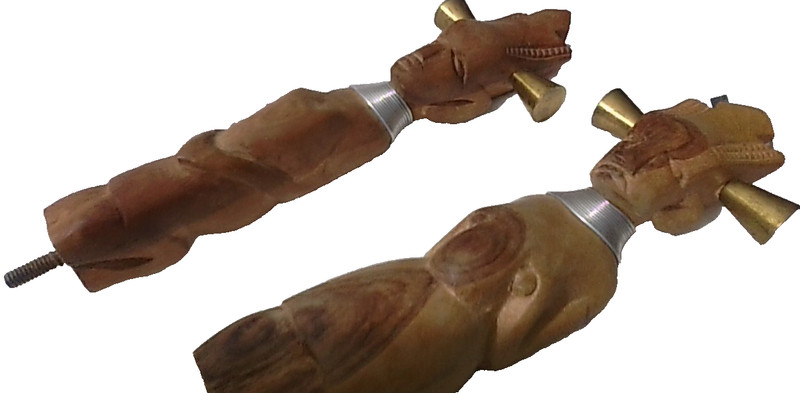 VTG African HANDCARVED TRIBAL ART Wood Handle/Salad Fork/Spoon Topper UNIQUE M/F