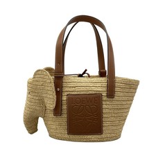 LOEWE Elephant Basket Bag Small - Natural Tan Raffia Calf Tote Bag