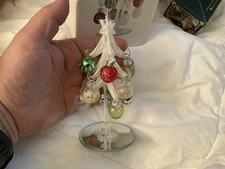 Vtg LS Arts Blown Glass Christmas Tree 12 Glass Red Sparkled Ornaments Holiday