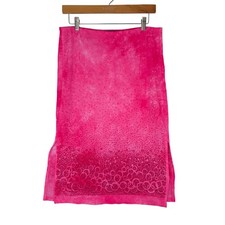 Rampage Skirt Women L Pink Y2K Mesh Glitter Beaded Side Slit Midi Barbiecore