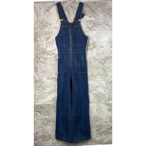 VINTAGE 70's JUNIORS Size 5 Zip Front Denim Overalls Wide Leg Retro