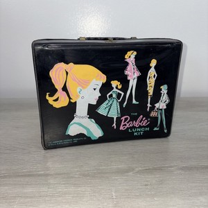 Barbie 1962 Vintage Black Vinyl Lunch Box Kit Thermos Original
