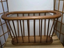 Vintage Oval Spindle Wooden Magazine Rack Records Storage