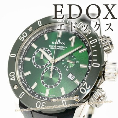 Edox Chronograph Offshore 1 QZ 10221 Green Dial Men's Watch Japan 073727