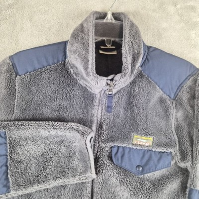 Vintage LL Bean Fleece Jacket Mens Small Grey Blue Full Zip Outdoor Elbow Patch