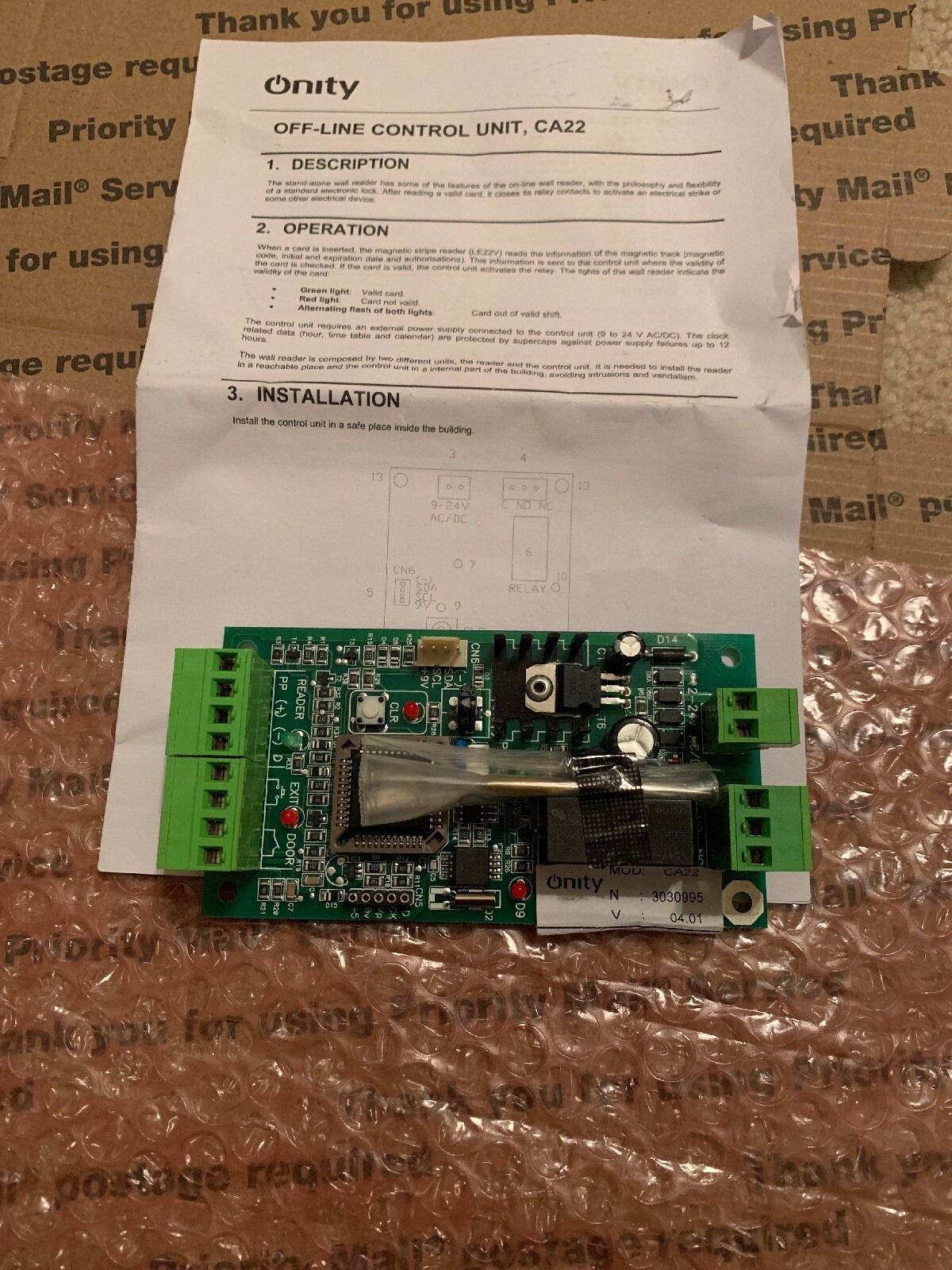 Onity CA22-stand Alone Control Unit 22 Brand New