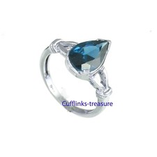 Natural London Blue topaz Gemstone with 925 sterling silver Ring for Women's 89