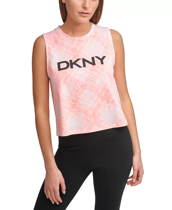 DKNY NEW Women's Shibori-Printed Logo Tank Top Shirt Atomic Pink - Size XS