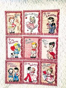 Set Of 9 Cards Vintage Valentine S Day Kids Greeting Card Toppers Crafts 159n Ebay