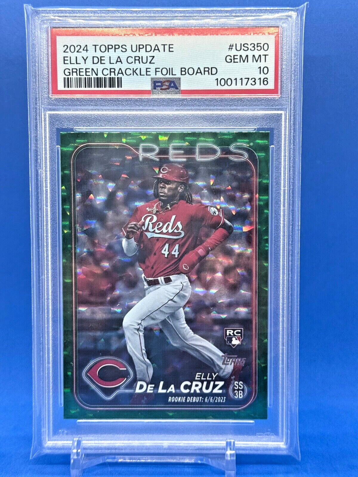 2024 Topps Update US350 Elly De La Cruz RC Green Crackle Foil Board #/499 PSA 10