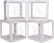 Baby Boxes with 4 PCS Letters for Baby Shower White Clear Balloon Box Blocks Gen
