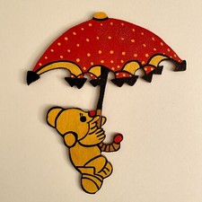 1950er Regenschirm Teddy 18cm Mid-Century Fallschirm Deko Märchen-Holzbild