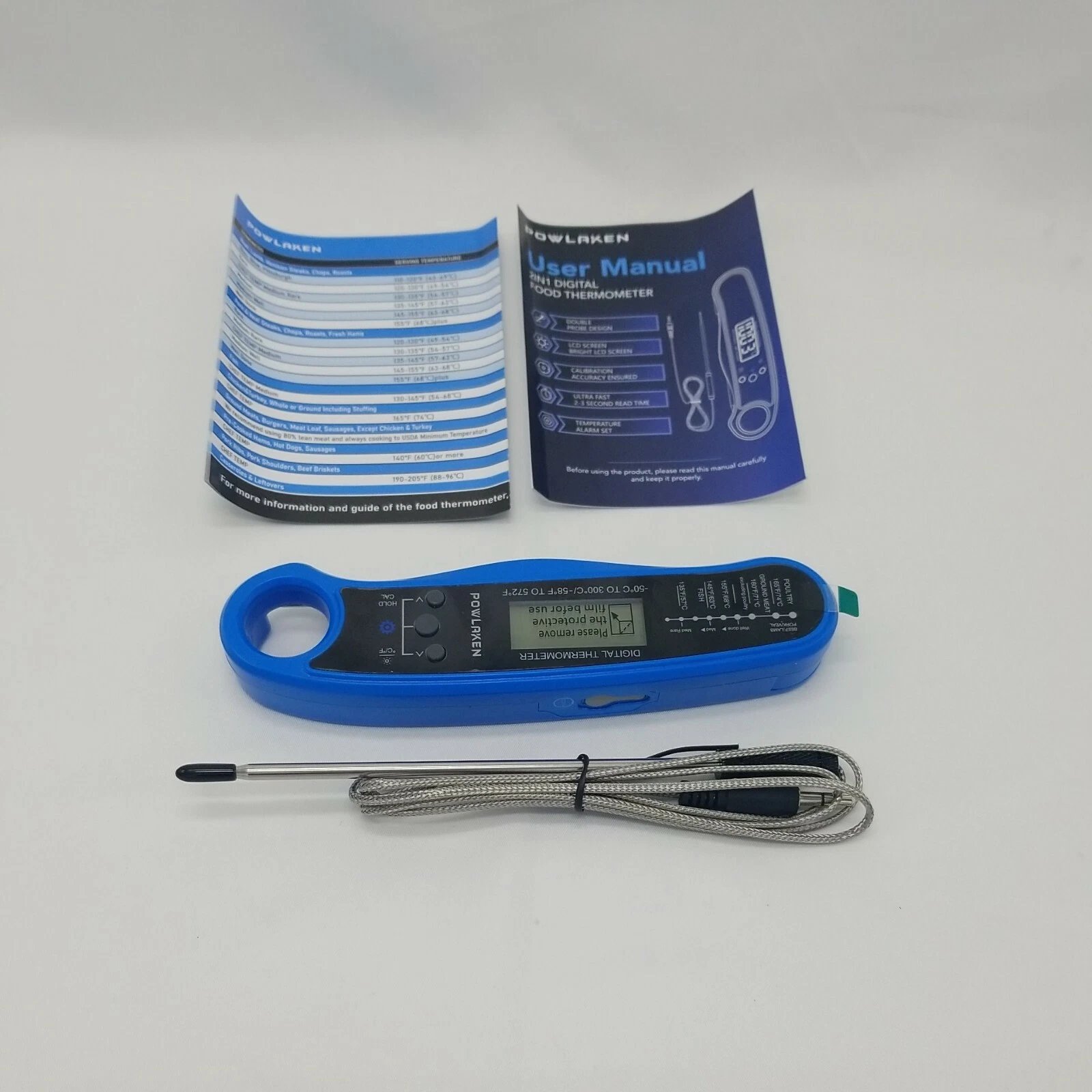 Powlaken Meat Food Thermometer for Grill and Cooking, Instant Read Color Blue