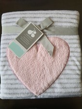 Just Born NWT Baby Blanket Security Lovey Plush Gray Pink Heart Stripe Lovey new