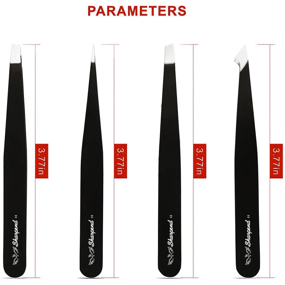SHARPEND Tweezers Set 4-Piece Professional Stainless Eyebrow Hair Pluckers +Case - Image 3 of 4