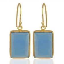 Blue Chalcdony 18K Gold Plated Sterling Silver Dangle Earrings Gemstone Jewelry