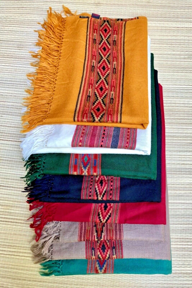 Bufanda Kullu Unisex Geométrica Patrón Tribal 100 % Pura Hilada a Mano Lana de Oveja Foto 2 de 4