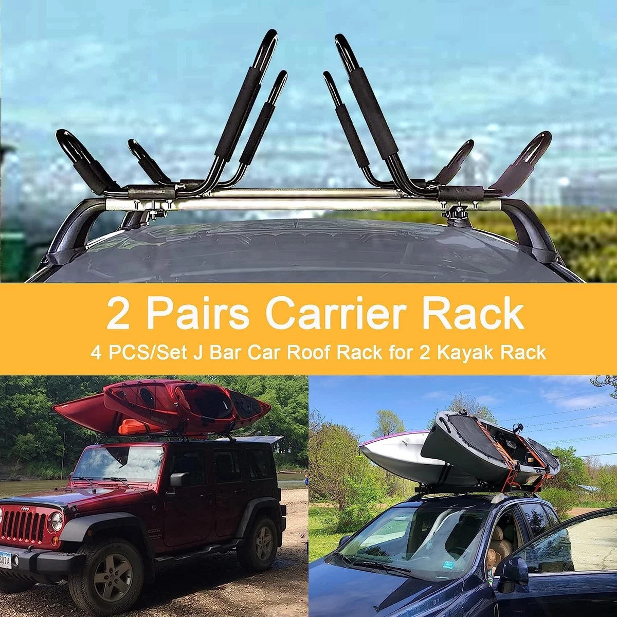 PIRIPARA Kayak Roof Rack 2 Pairs J Bar Carrier Holder for Canoe