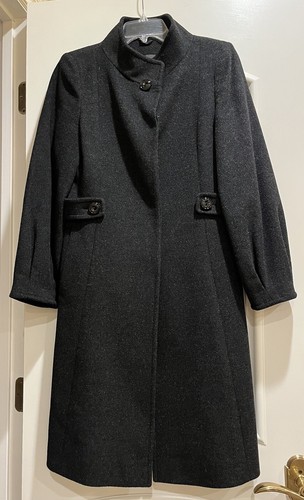 EUC Cinzia Rocca Dark Gray Wool Cashmere Coat 3/4 Length Hidden Buttons Sz 4 / S - Picture 1 of 12