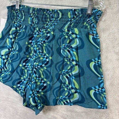 O'Neill Women's Smocked Waist Shorts NWT Teal Green Patterned High Rise XL - Picture 8 of 14