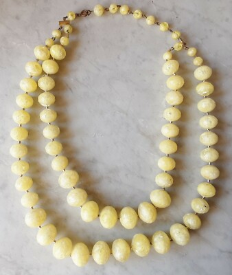 Collier Vintage 2 Rangs Perles Jaune Citron à Facettes - Longueur Décroissante, Acrylique