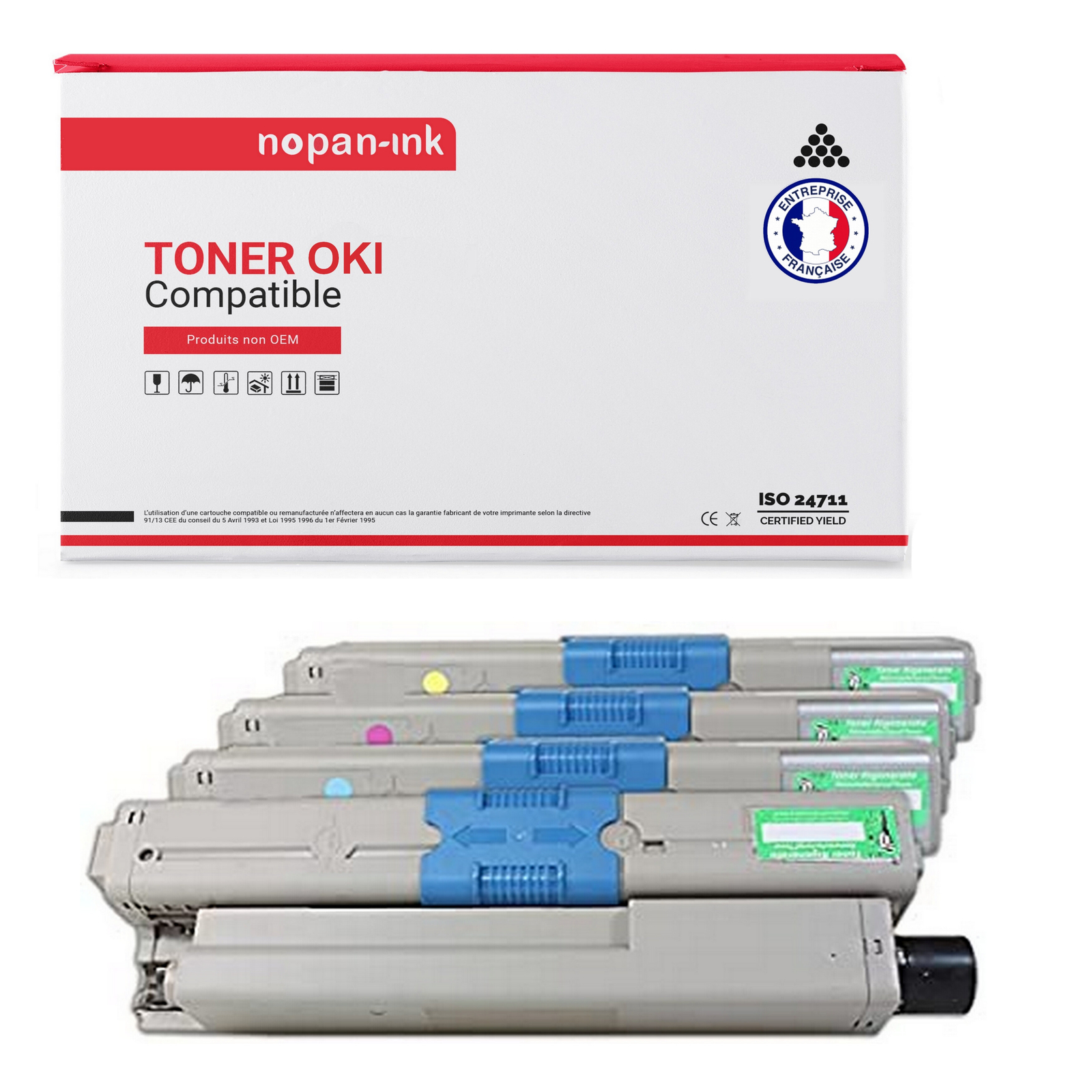 Pack de 4 toners OKI 44469803 compatibles noir et couleur par Nopan-Ink