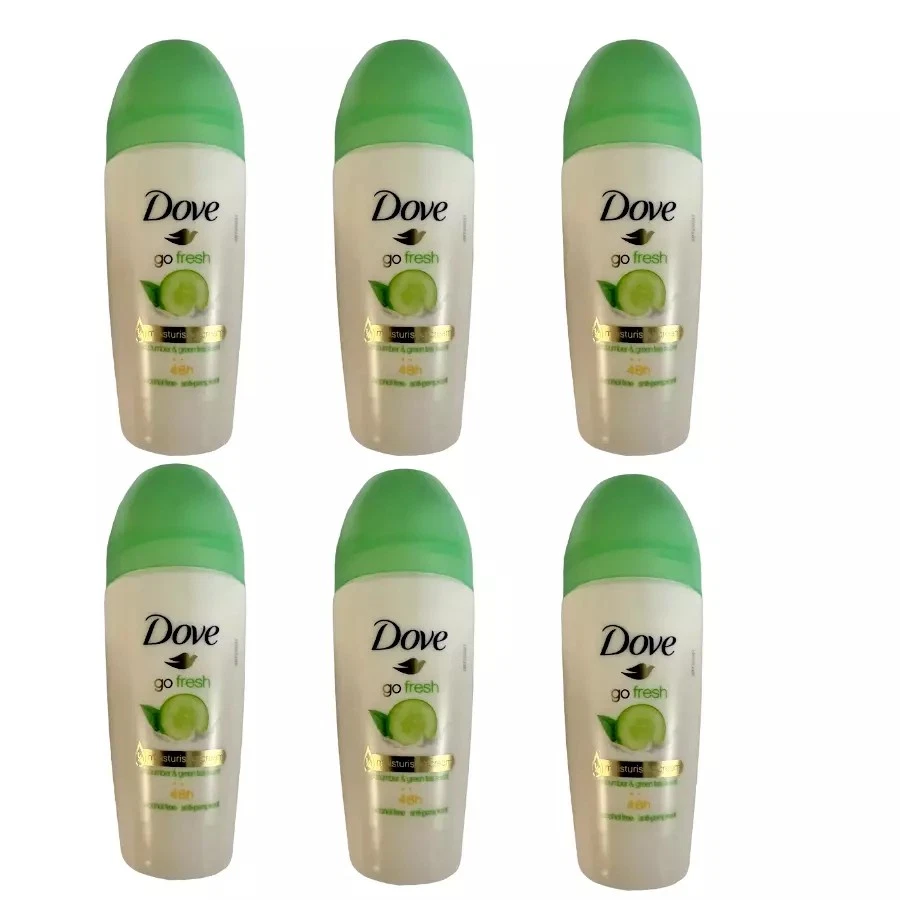 6 x 50ml Dove Cucumber Tea Roll On 48Hrs Anti-Perspirant Deodorant Alcohol Free