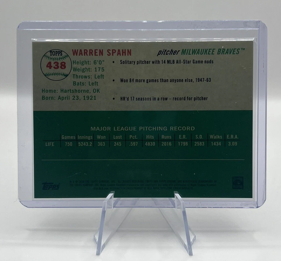 2023 Topps Chrome Platinum Anniversary WARREN SPAHN Rose Speckle #/75 Braves - Image 2 of 3