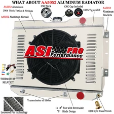 3 Rows Radiator Shroud fan for 59-65 Chevy Bel Air/Impala/El Camino/Biscayne V8