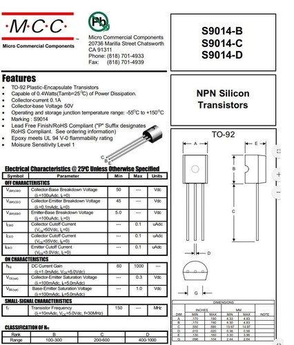 2/5/10pc S9014C 9014 45V 100mA 0.4W NPN Silicon GP Audio Transistor TO-92 - Picture 2 of 2