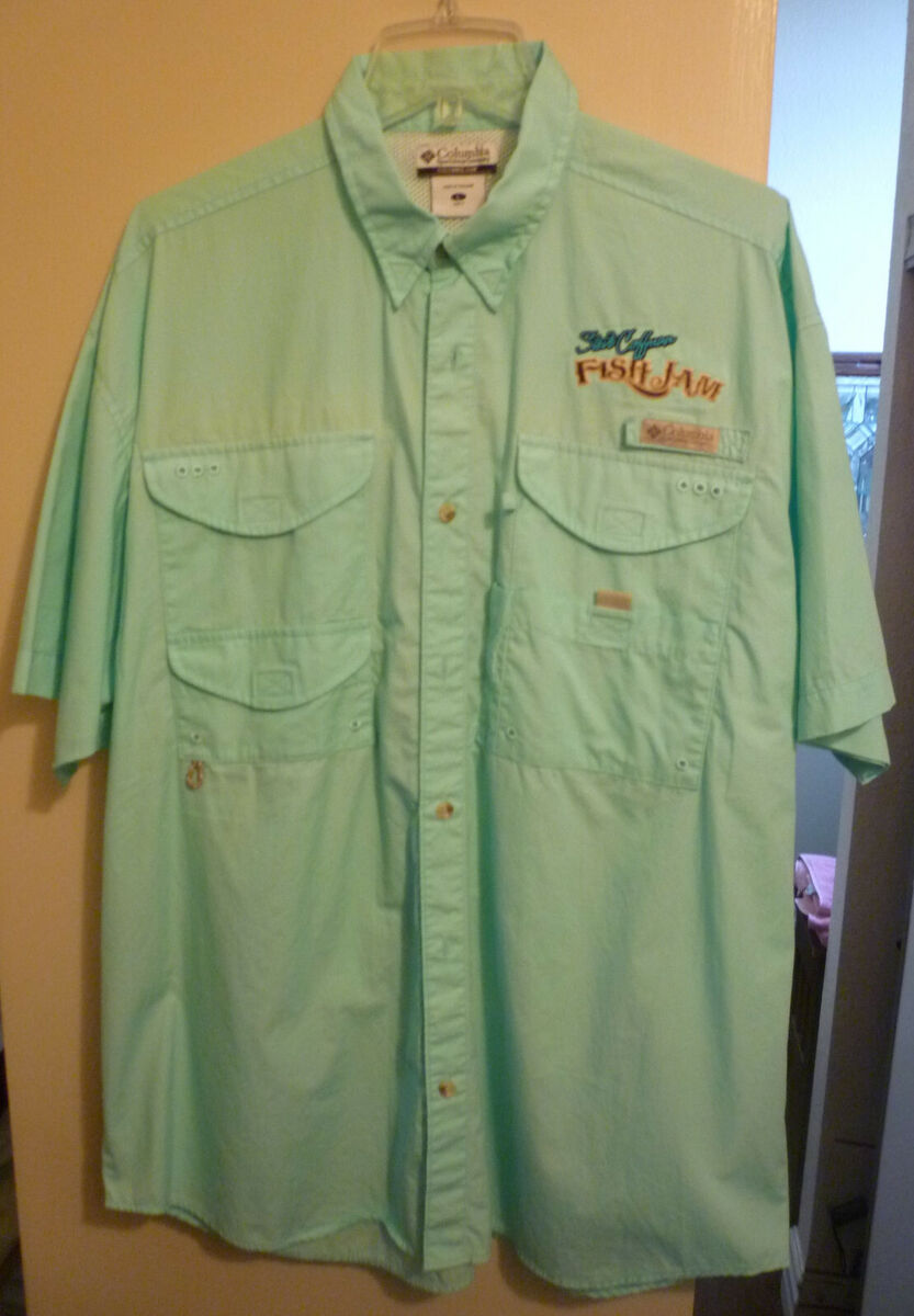 Columbia PFG Aqua Fishing Shirt Men L FISH JAM Embroidery Vented S/S Button  Down