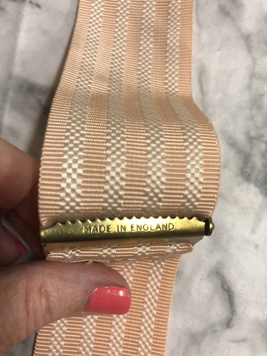 Damaged Dooney & Bourke Made in England Pink White Stripe Suspenders - Picture 4 of 4