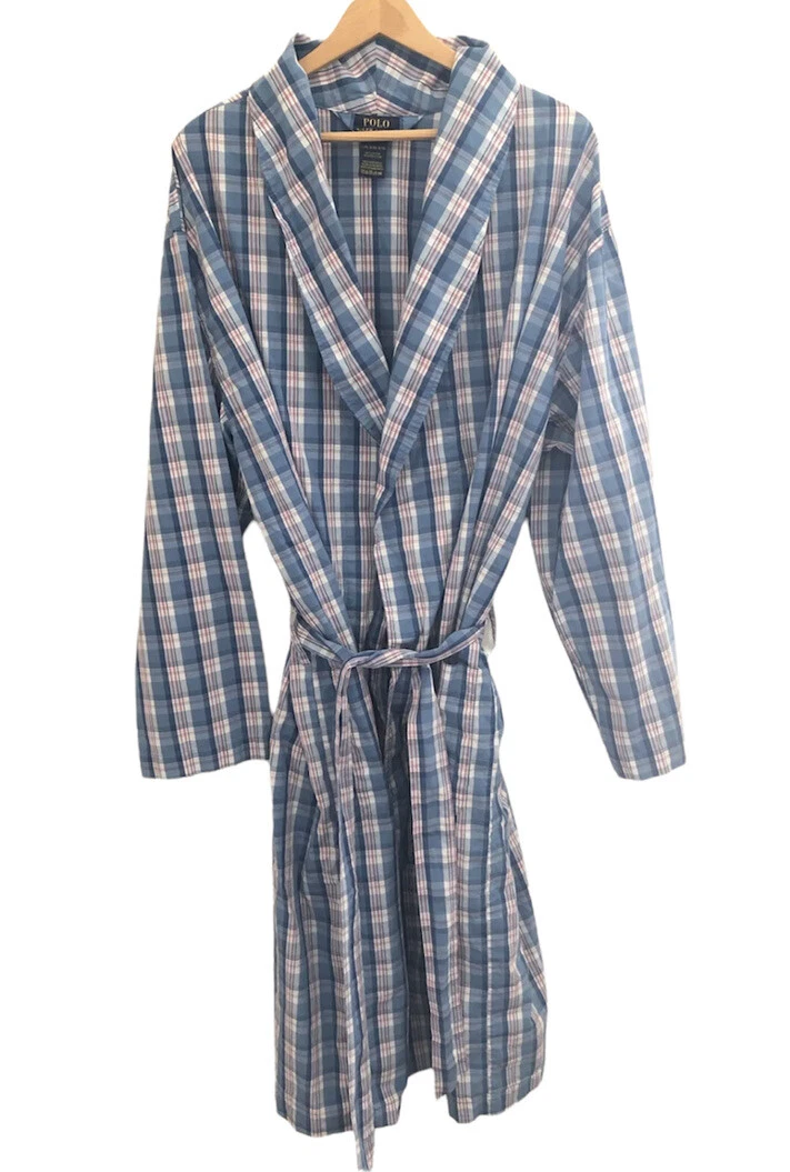 Polo Ralph Lauren Pajama Lounge Sleep Robe Blue Black Plaid Men s Size L XL