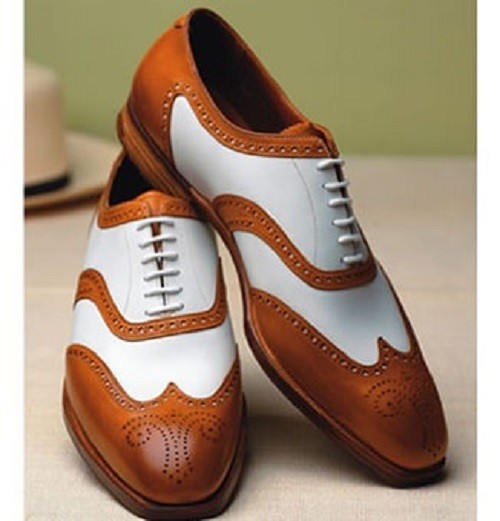 Handmade men fashion Two tone wingtip formal shoes, Men