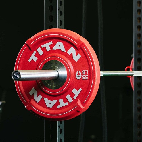 Titan Fitness 55 LB EZ-Grip Urethane Olympic Weight Plate, Single Red - Picture 4 of 10