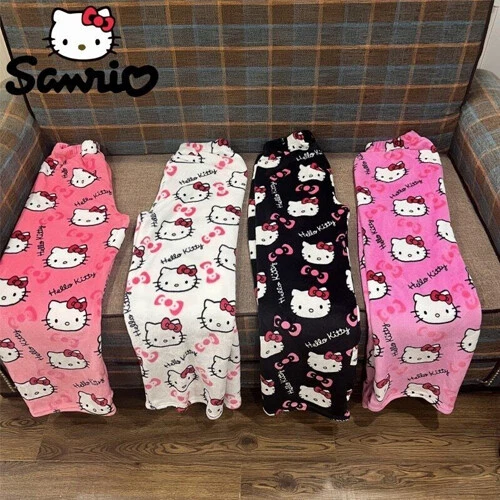 Hello Kitty Pajama Pants Y2k Fairy Sanrio Flannel Autumn Warm Women Pant  Fashion