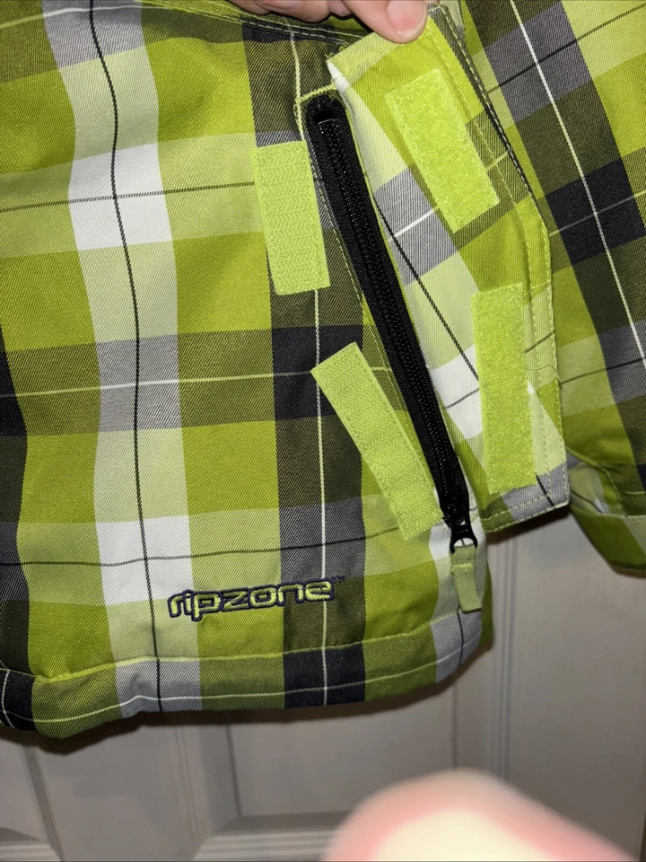 Ripzone Youth Sz L Insulated Ski Snowboard Jacket Lime Plaid Phone Zip Pockets - Image 2 of 4
