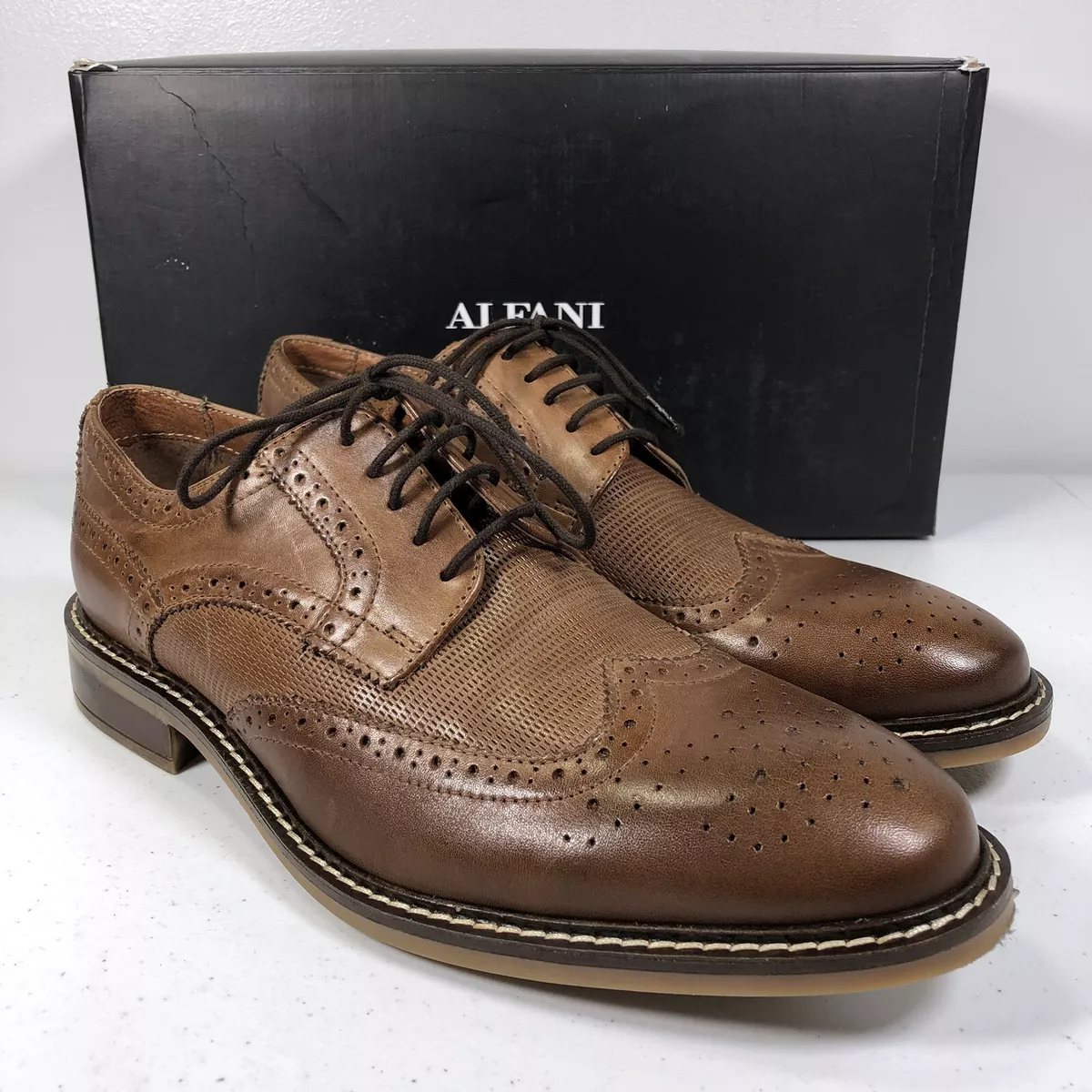 Alfani Men s Tyler Wingtip Derby Oxford Shoes Dark Tan 9M NIB eBay