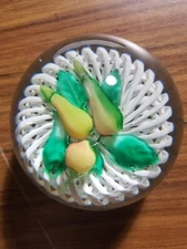 BACCARAT Crystal Glass Pears Fruit & Lattice Paperweight France Rare 3" * MKH 11