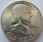 1956-P FRANKLIN HALF, 90% SILVER, FINE CONDITION, CIRCULATED, NOT CLEANED