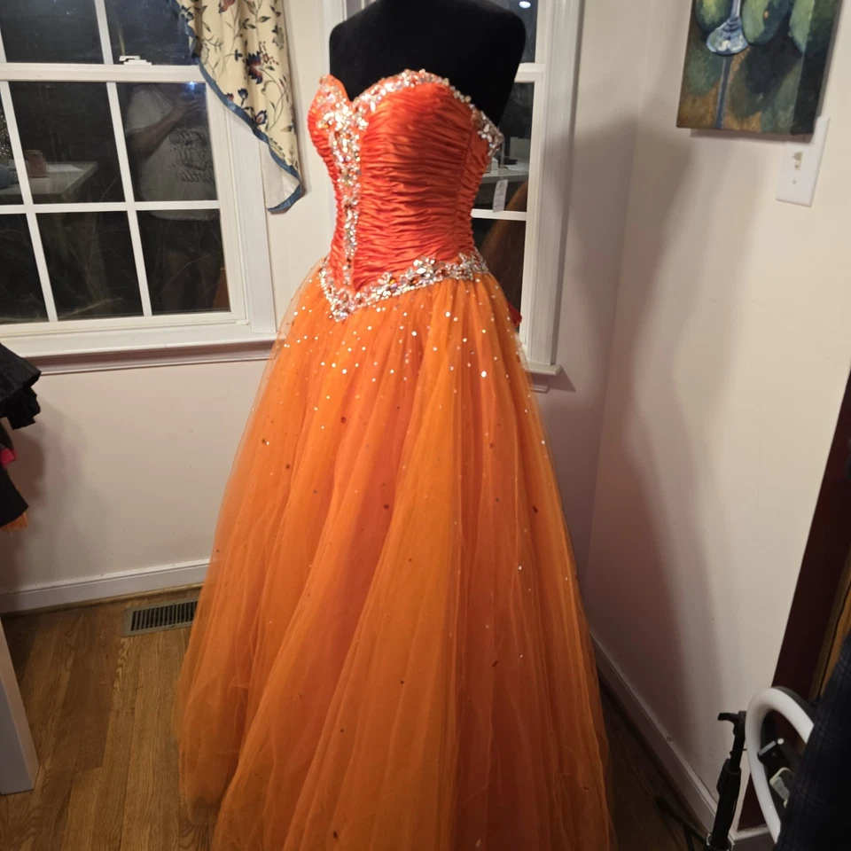 Mori Lee Strapless Corset Ballgown Quinceanera Dress Size 4 Orange Burst - Image 2 of 4