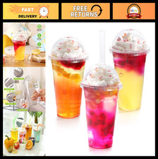 16oz Clear Plastic Cups with Dome Lids - 100 Pack for Iced Coffee, Smoothies, Ju