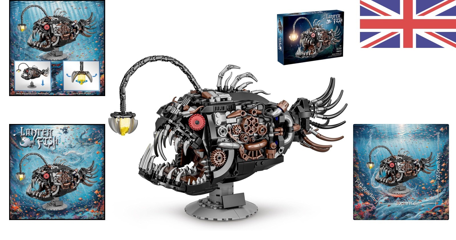 Mechanical Lantern Fish Building Set - 1038PCS Educational Animal Toy Gift
