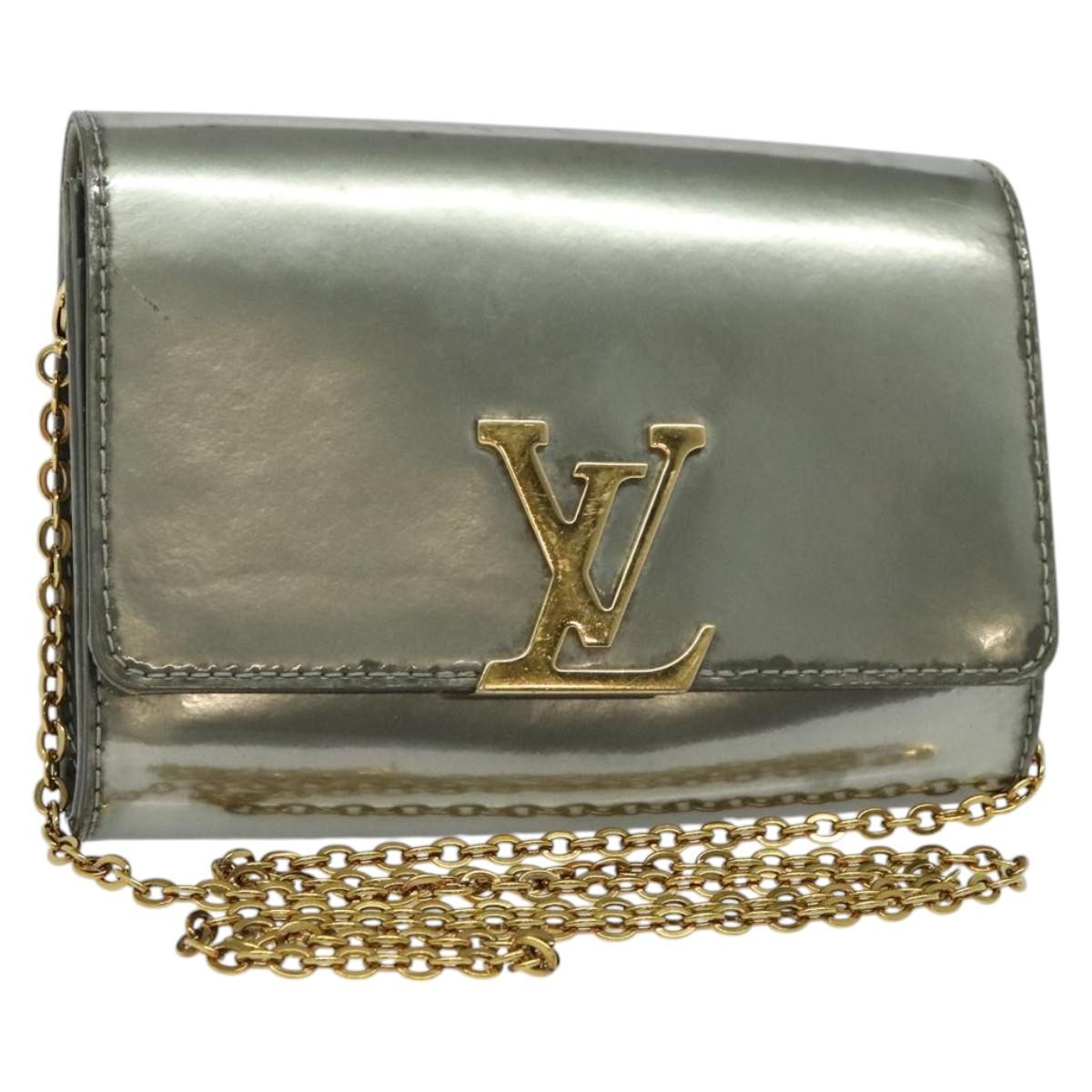LOUIS VUITTON Vernis Pochette Louise PM Clutch Bag Silver LV