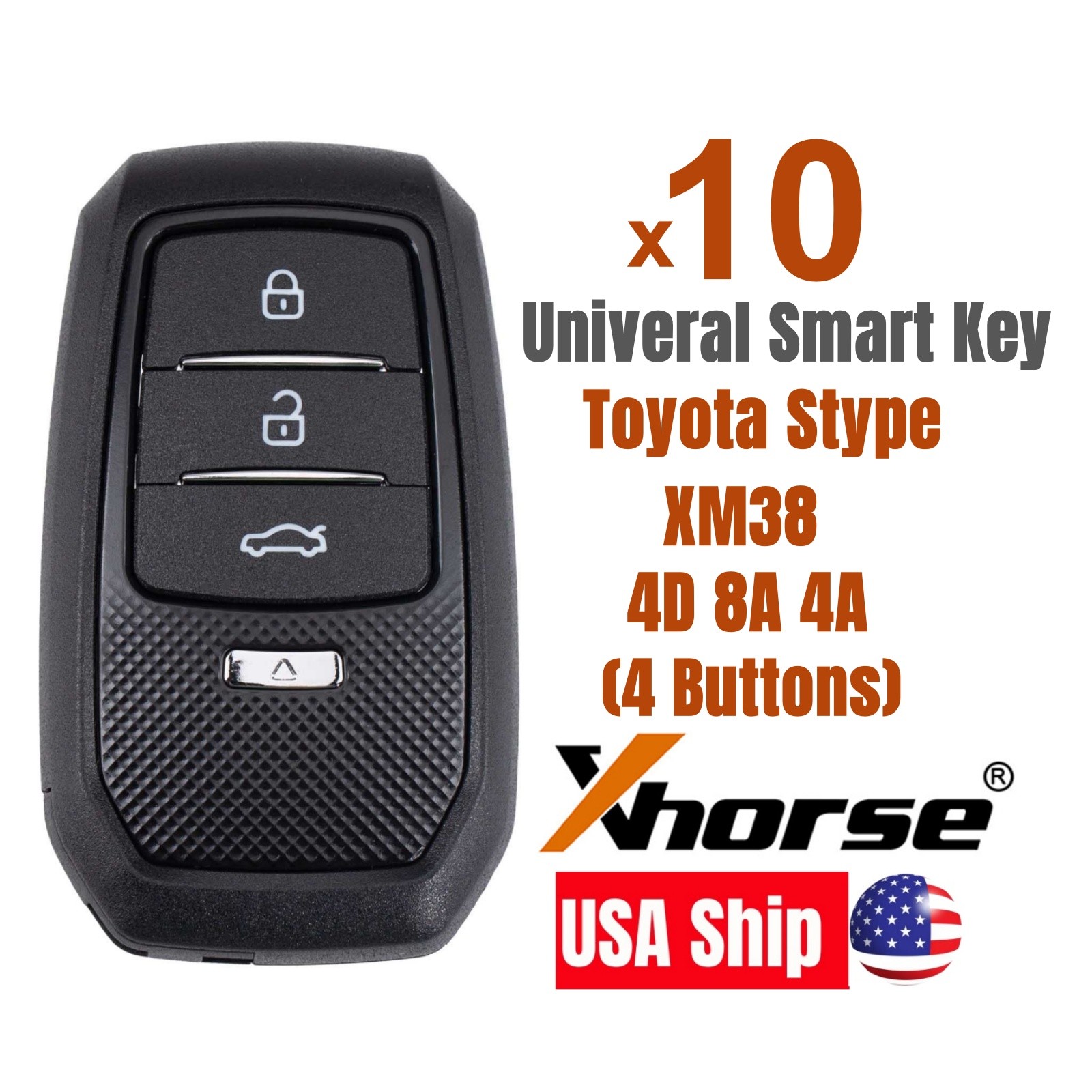 10x Xhorse XM38 for Toyota Univeral Smart Remote Key XSTO01EN 4 Buttons for VVDI